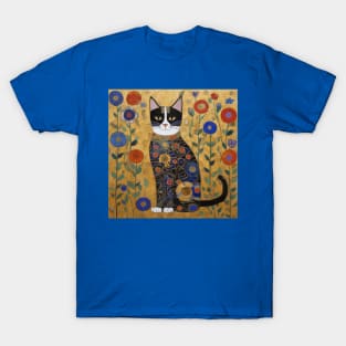 Klimt Tuxedo Cat in Flower Garden T-Shirt